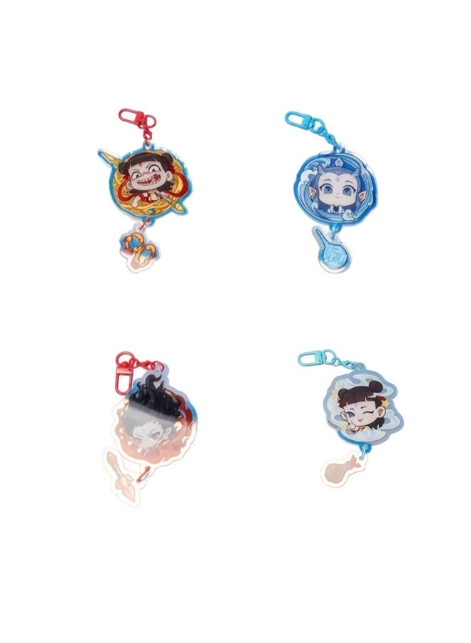 4pcs Cartoon Keychain Sets Chinese Movie Nezha Keychains For Children Kids Cute Anime Bag Pendant Accessories For Teenager Student Backpack Decor Gift For Kids - Image 1