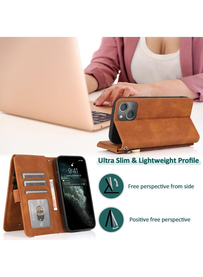اس-توب جراب لهاتف iPhone 14 Plus مع حقيبة محفظة بسحاب من الجلد - Image 3
