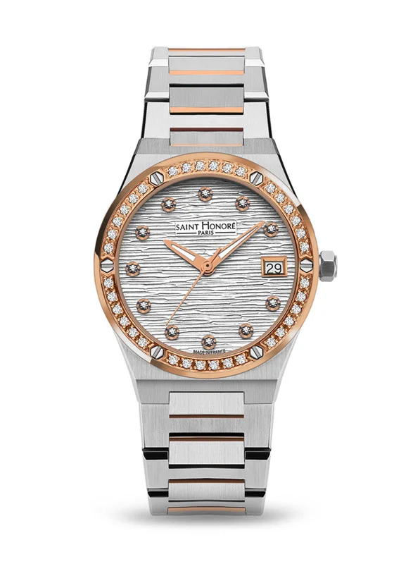 سانت هونور Saint Honore Paris Analog Watch For Women, New Haussman Collection With Two Tone Rose Gold Stainless Steel Case & White Dial, 5 Atm-NH752126 6AFDR