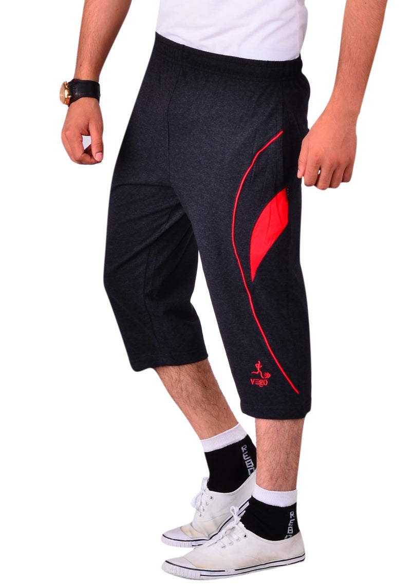 VEGO Mens Cotton Three by Fourth, 3/4, Capri, Three Quarter Pant Charcol Plus Size - (Charcol_XL) - Image 3