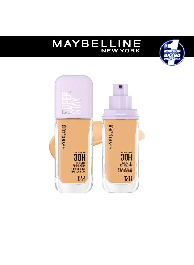 MAYBELLINE NEW YORK MAYBELLINE SUPER STAY LUMI-MATTE FOUNDATION 30H LONGWEAR, LIGHTWEIGHT, WATERPROOF, SWEATPROOF, HEATPROOF, STAY TRUE TO TONE ALL DAY, 128  - Image 1