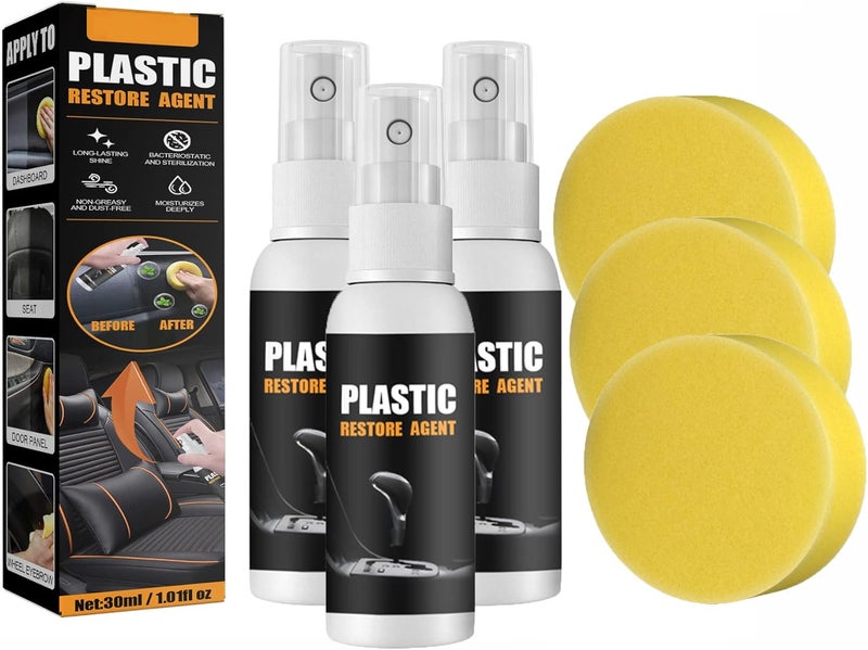 woobles Plastic Parts Refurbish Agent, 3 in 1 High Protection Quick Car Coating Spray, Crystal Coating Plastic Restorer for Cars (30ml,3Pcs) 30ml 3Pcs - Image 1