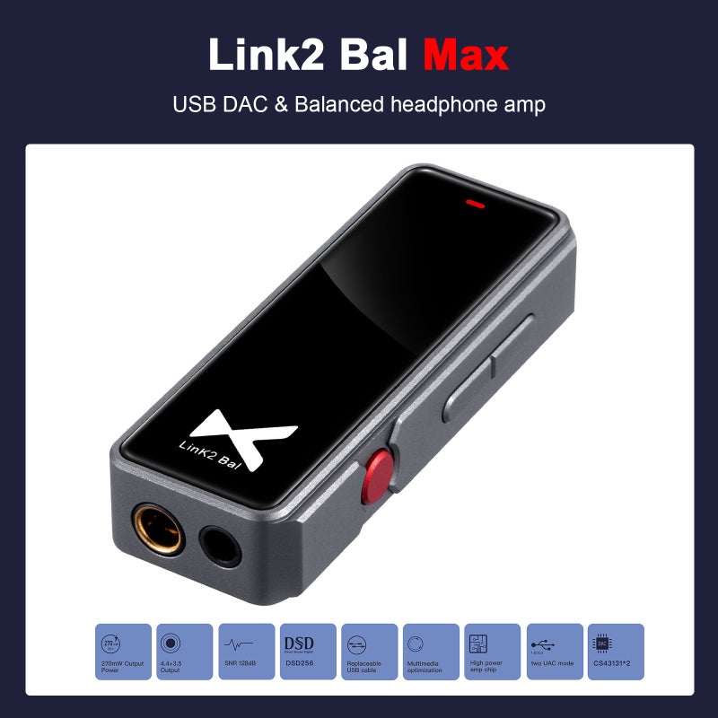 Portable USB DAC & Balanced Headphone Amplifier: Grey Dual CS43131 Chips - 32Bit/384 kHz DSD256 Asynchronous Transmission Multi-Color LED Indicator Hi-Fi Headphone Amp for On-the-Go Audiophiles - Image 2