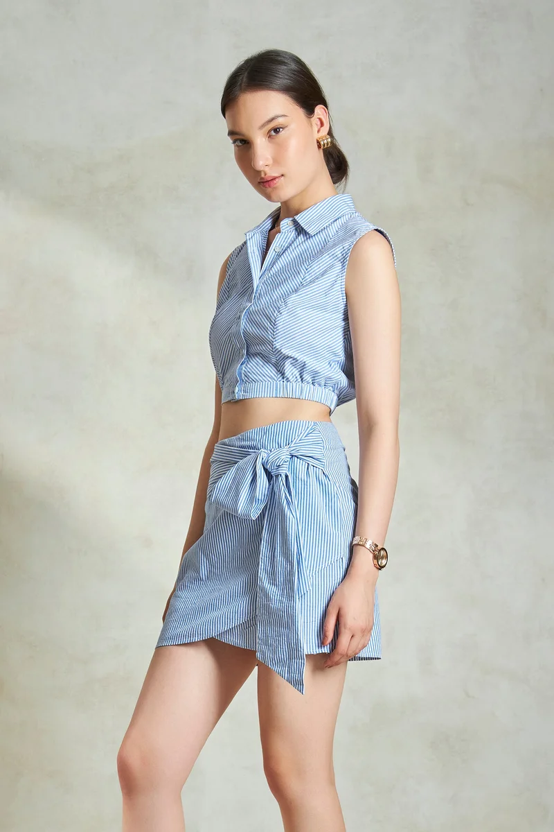 فيرجيو Cotton Striped Daywear Cropped Sleeveless Shirts for Women