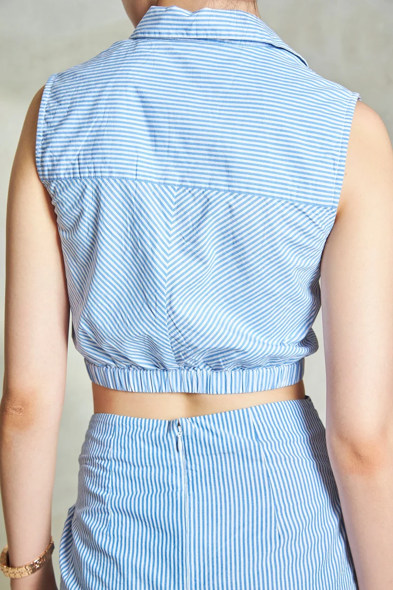 Virgio Cotton Striped Daywear Cropped Sleeveless Shirts for Women