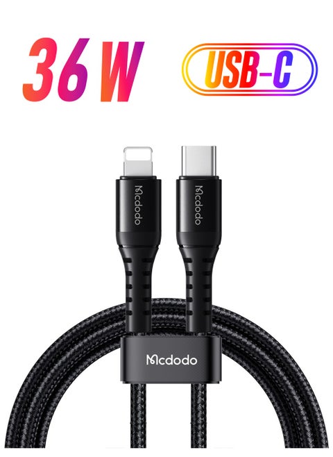 USB-C to Lightning 36W PD Fast Charging Cable with High-Density Nylon and Aluminum Alloy Break and Bending Resistant Compatible with iPhone 15/16 iPad MacBook 1.2m