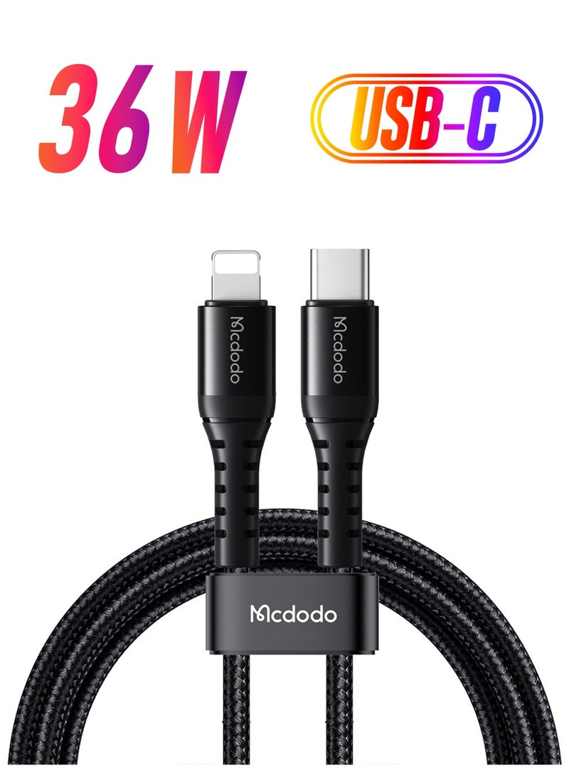 USB-C to Lightning 36W PD Fast Charging Cable with High-Density Nylon and Aluminum Alloy Break and Bending Resistant Compatible with iPhone 15/16 iPad MacBook 1.2m