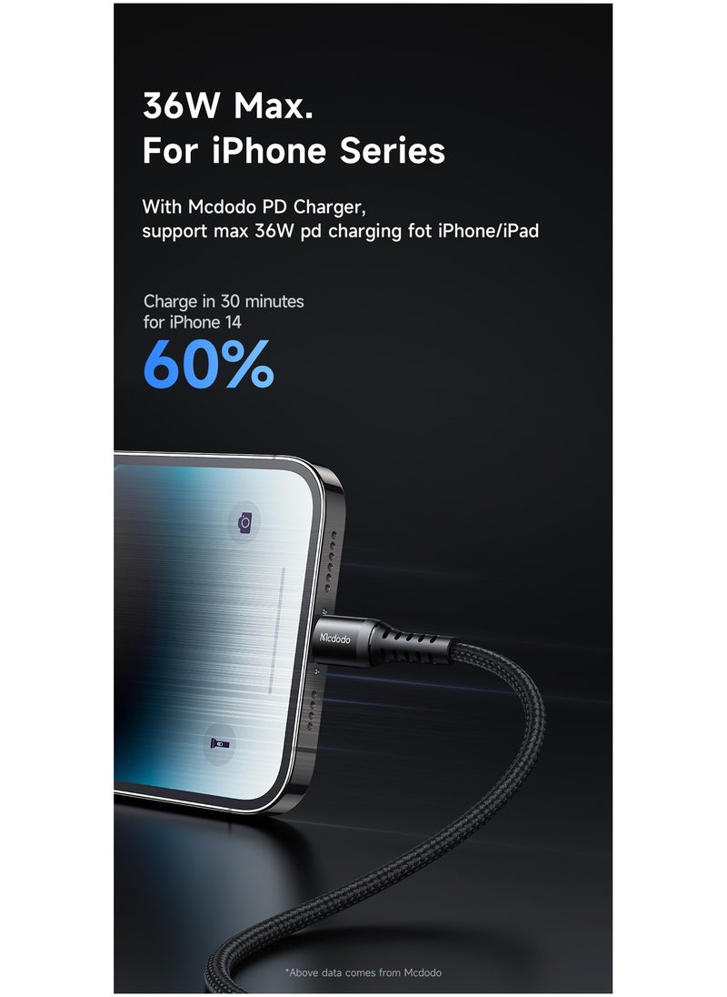 USB-C to Lightning 36W PD Fast Charging Cable with High-Density Nylon and Aluminum Alloy Break and Bending Resistant Compatible with iPhone 15/16 iPad MacBook 1.2m