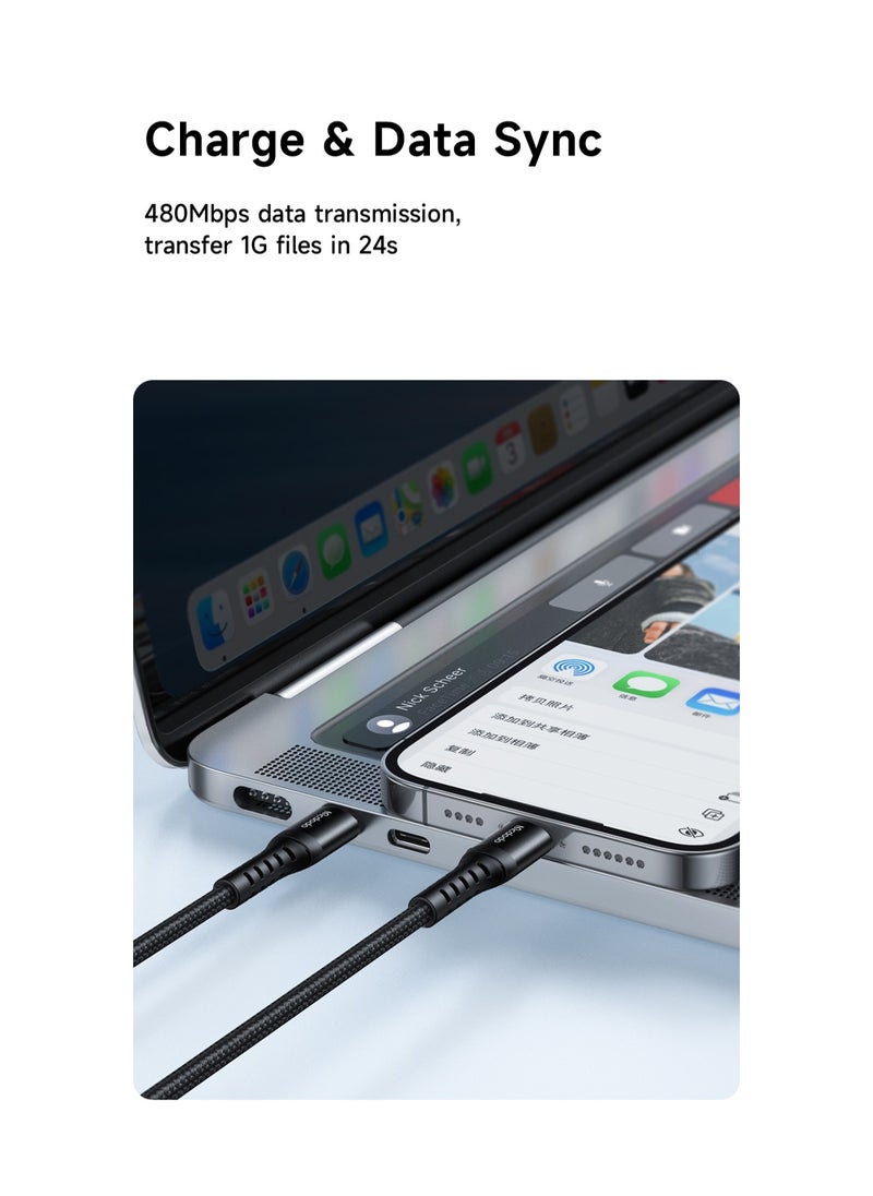 USB-C to Lightning 36W PD Fast Charging Cable with High-Density Nylon and Aluminum Alloy Break and Bending Resistant Compatible with iPhone 15/16 iPad MacBook 1.2m