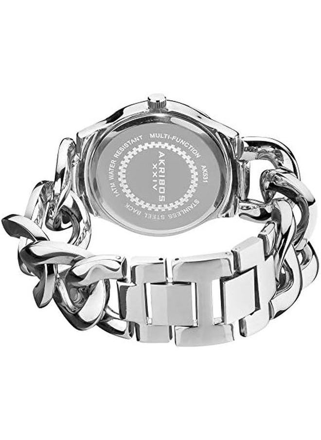 Akribos XXIV - Women's Multifunction Sub Dial Watch Sunburst Dial Date Day Subdial Twist Chain Link Bracelet Strap - Image 1