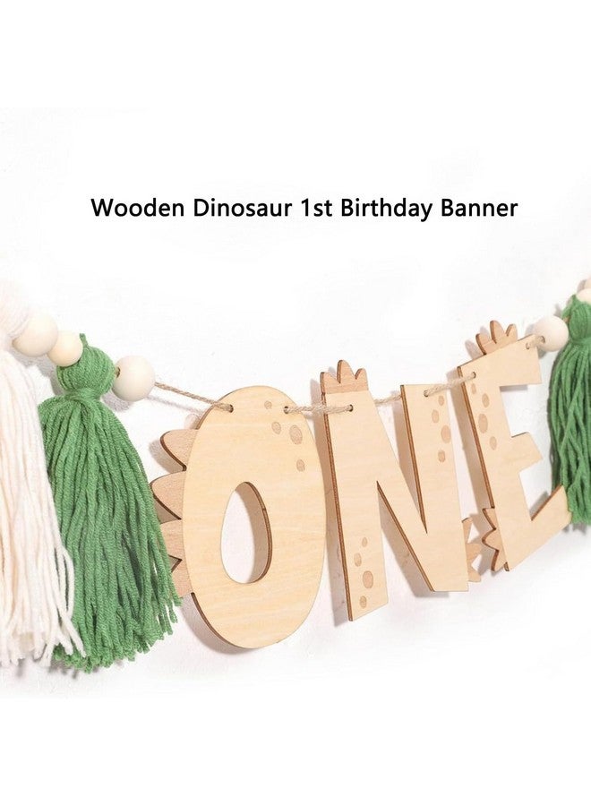 ALNGFUIK Dinosaur 1st Birthday High Chair Banner Dinosaur First Birthday Decorations Boy Girls, Wooden One Tassel Highchair Banner - Image 2