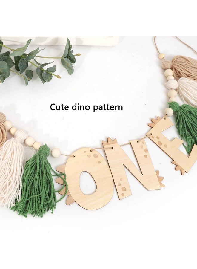 ALNGFUIK Dinosaur 1st Birthday High Chair Banner Dinosaur First Birthday Decorations Boy Girls, Wooden One Tassel Highchair Banner - Image 3