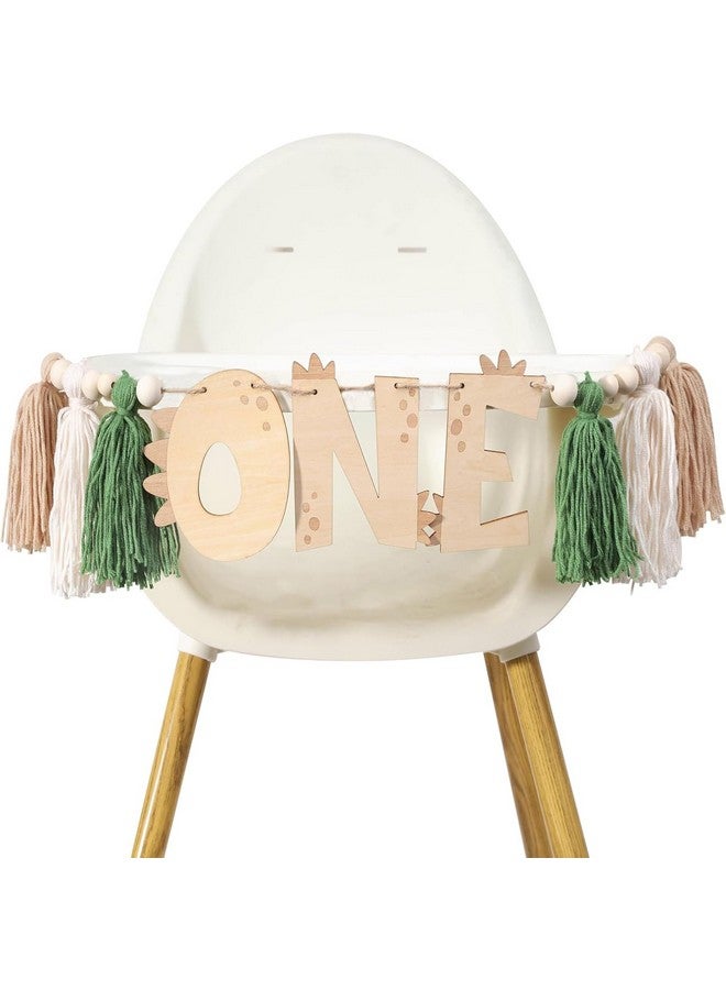 ALNGFUIK Dinosaur 1st Birthday High Chair Banner Dinosaur First Birthday Decorations Boy Girls, Wooden One Tassel Highchair Banner - Image 1
