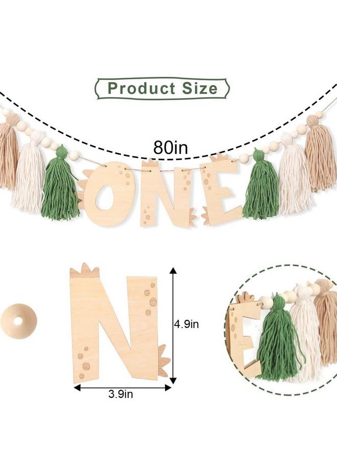 ALNGFUIK Dinosaur 1st Birthday High Chair Banner Dinosaur First Birthday Decorations Boy Girls, Wooden One Tassel Highchair Banner - Image 4