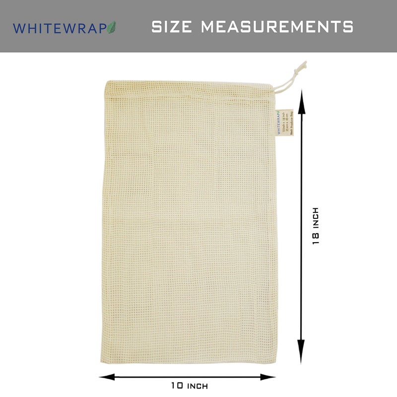 Whitewrap Produce Bags | Storage Bags with Drawstrings | Cotton Mesh Bag for Vegetables, Fruit,Onion & Grocery Shopping| Reusable Food Bag| Cloth Shoe |6 Pack Assorted - Natural - Image 2