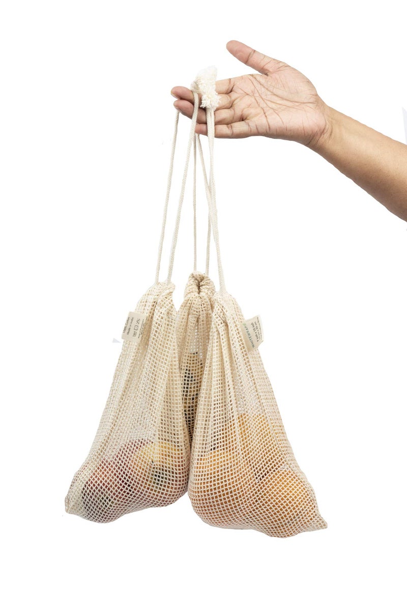 Whitewrap Produce Bags | Storage Bags with Drawstrings | Cotton Mesh Bag for Vegetables, Fruit,Onion & Grocery Shopping| Reusable Food Bag| Cloth Shoe |6 Pack Assorted - Natural - Image 5
