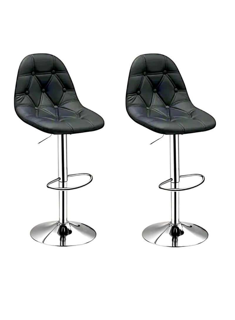 مفروشات صابر واخوانه (ذ.م.م) SBF Height Adjustable Bar Stools | Set of 2 PU Leather Swivel Chairs with Backrest and Footrest | Hydraulic Chrome Base for Kitchen & Dining, Black  - Image 1