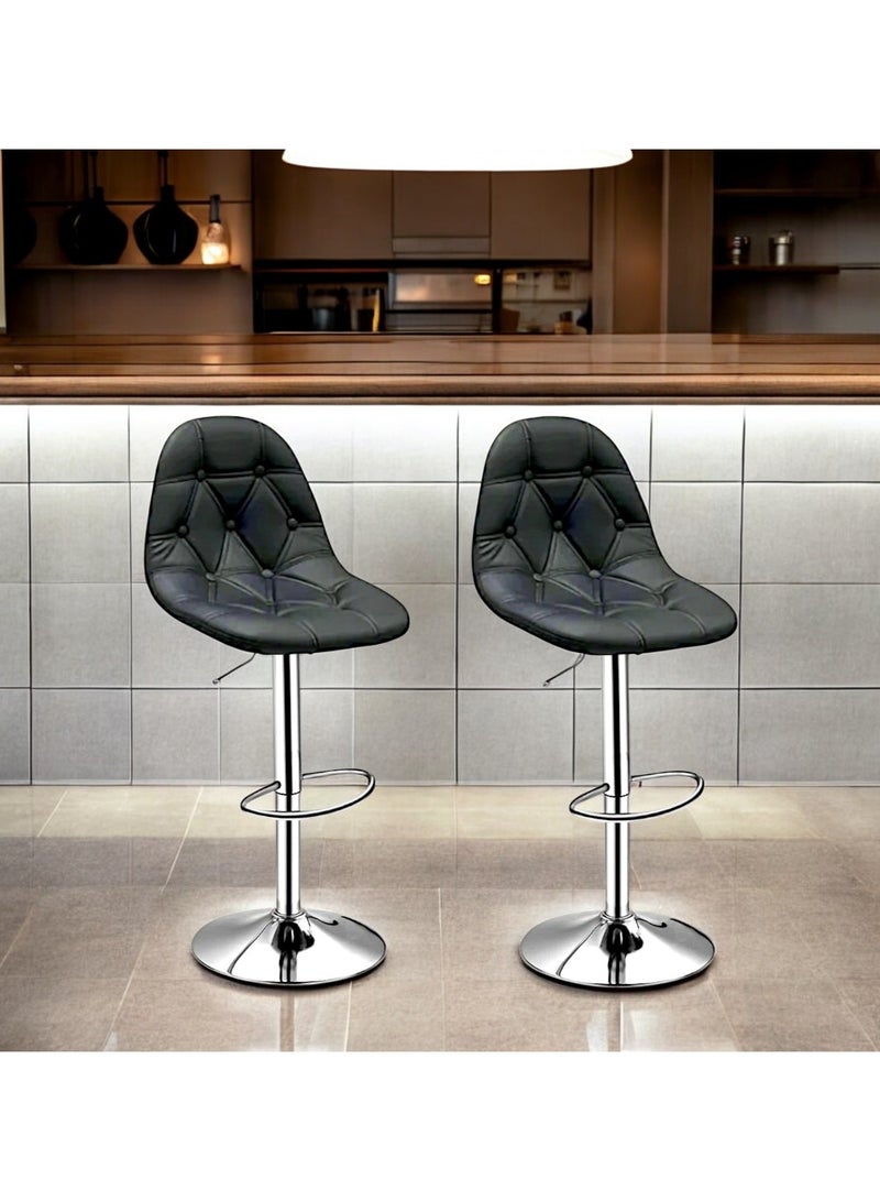 مفروشات صابر واخوانه (ذ.م.م) SBF Height Adjustable Bar Stools | Set of 2 PU Leather Swivel Chairs with Backrest and Footrest | Hydraulic Chrome Base for Kitchen & Dining, Black  - Image 2