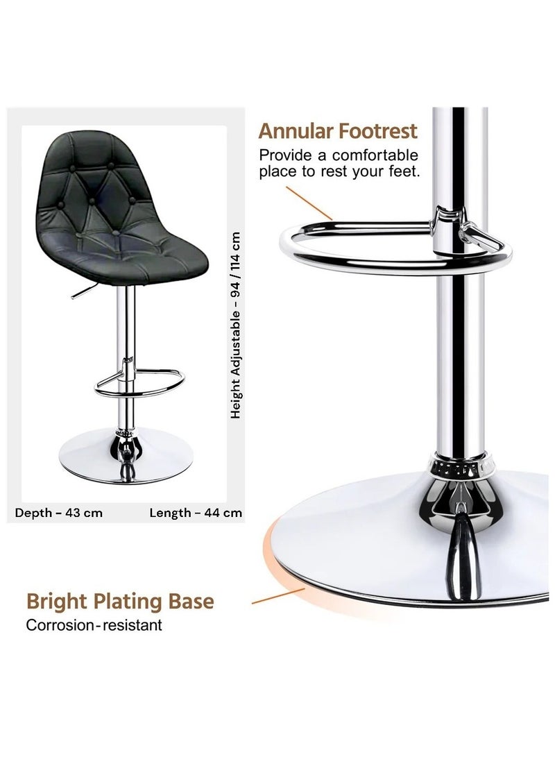 مفروشات صابر واخوانه (ذ.م.م) SBF Height Adjustable Bar Stools | Set of 2 PU Leather Swivel Chairs with Backrest and Footrest | Hydraulic Chrome Base for Kitchen & Dining, Black  - Image 3