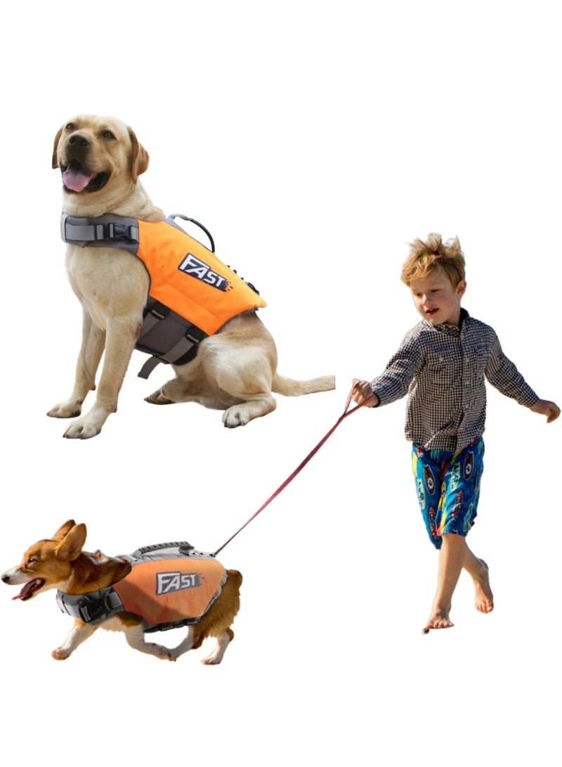 FAST Dog Life Jacket Fluorescent Dog Safety Vest Adjustable Pet Life Preserver with Strong Buoyancy and Durable Rescue Handle for Swimming Surfing Boating - Image 1
