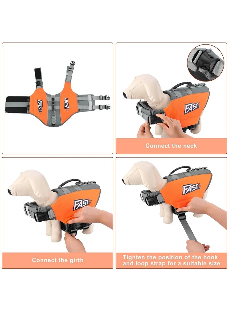 FAST Dog Life Jacket Fluorescent Dog Safety Vest Adjustable Pet Life Preserver with Strong Buoyancy and Durable Rescue Handle for Swimming Surfing Boating - Image 4