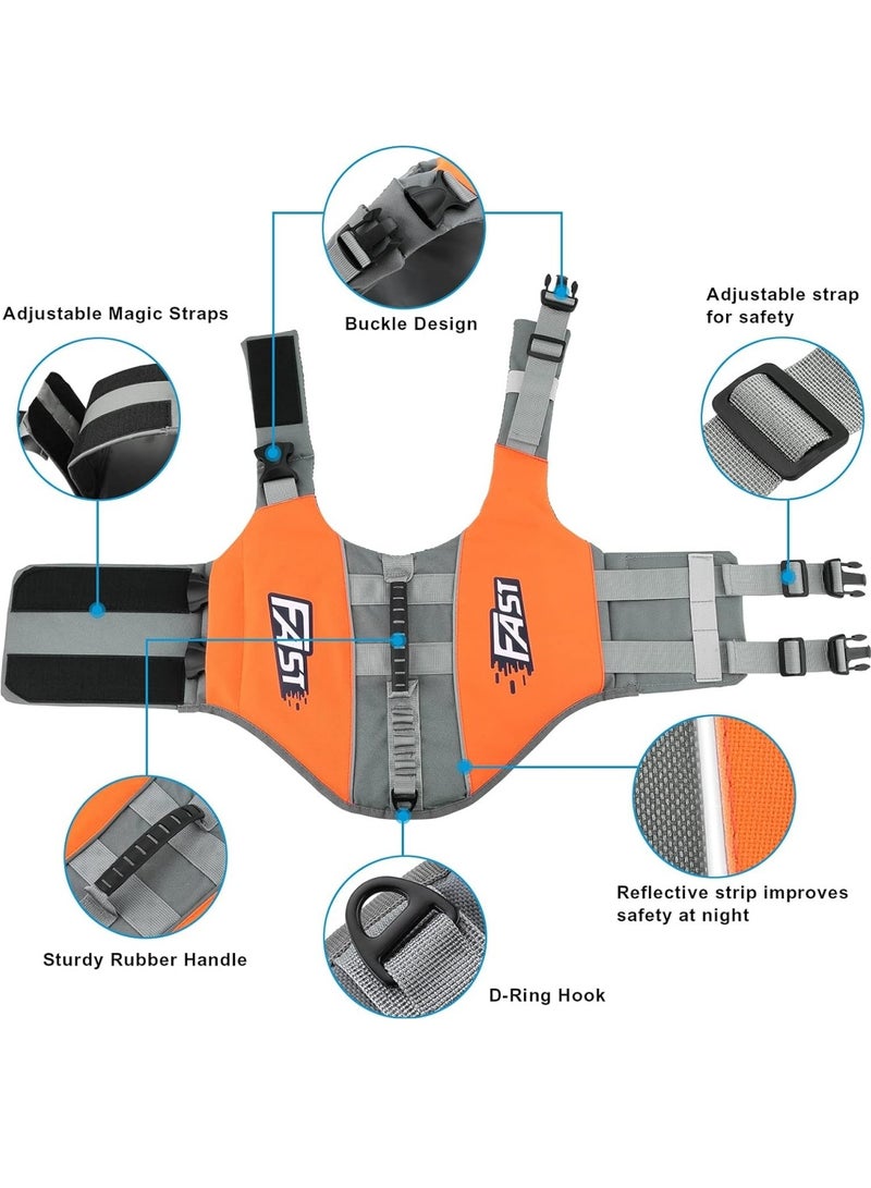FAST Dog Life Jacket Fluorescent Dog Safety Vest Adjustable Pet Life Preserver with Strong Buoyancy and Durable Rescue Handle for Swimming Surfing Boating - Image 3