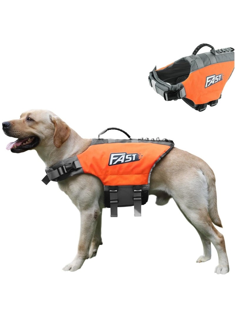FAST Dog Life Jacket Fluorescent Dog Safety Vest Adjustable Pet Life Preserver with Strong Buoyancy and Durable Rescue Handle for Swimming Surfing Boating - Image 2