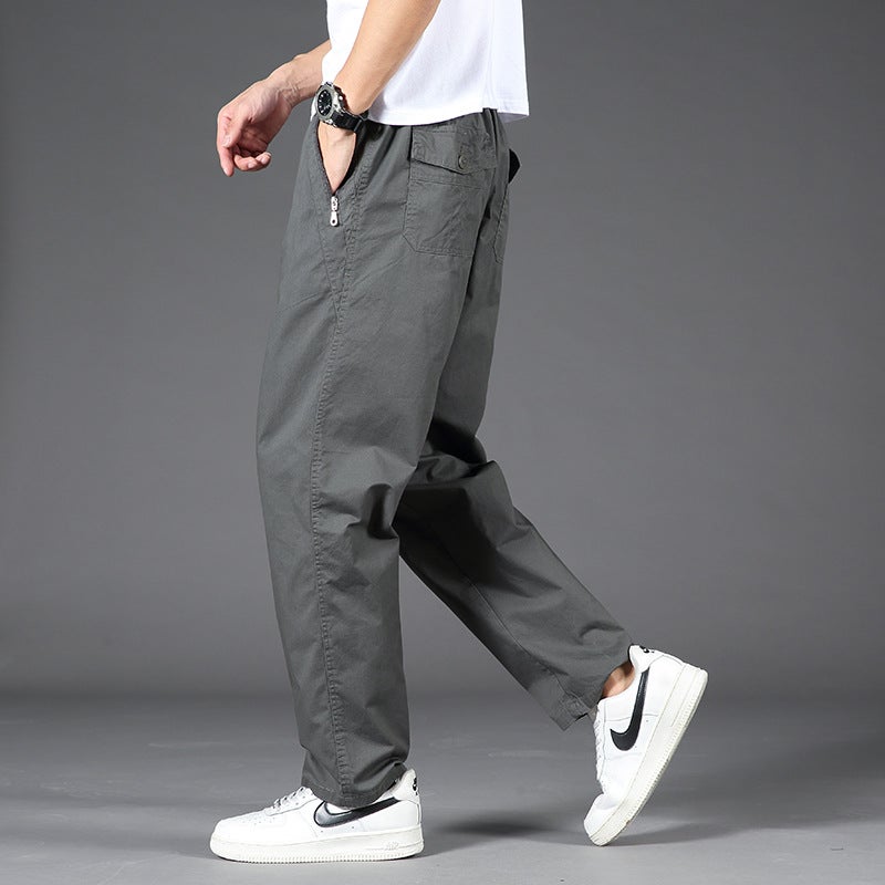 Men'S Middle-Aged Dad Pants Style Workwear Thin Men'S Pants Pure Cotton Straight Loose Large Size Casual Versatile Long Pants