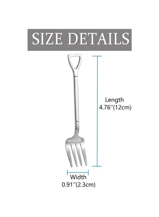 Comicfs 10 Pcs 4.7 Inches Silver Shovel Shape Fruit Forks Cocktail Sticks Set, Stainless Steel Mini Salad Forks Appetizer Cake Dessert Forks Party Supplies (10 Forks, Silver) - Image 2