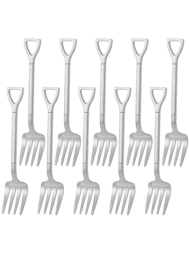 Comicfs 10 Pcs 4.7 Inches Silver Shovel Shape Fruit Forks Cocktail Sticks Set, Stainless Steel Mini Salad Forks Appetizer Cake Dessert Forks Party Supplies (10 Forks, Silver) - Image 1