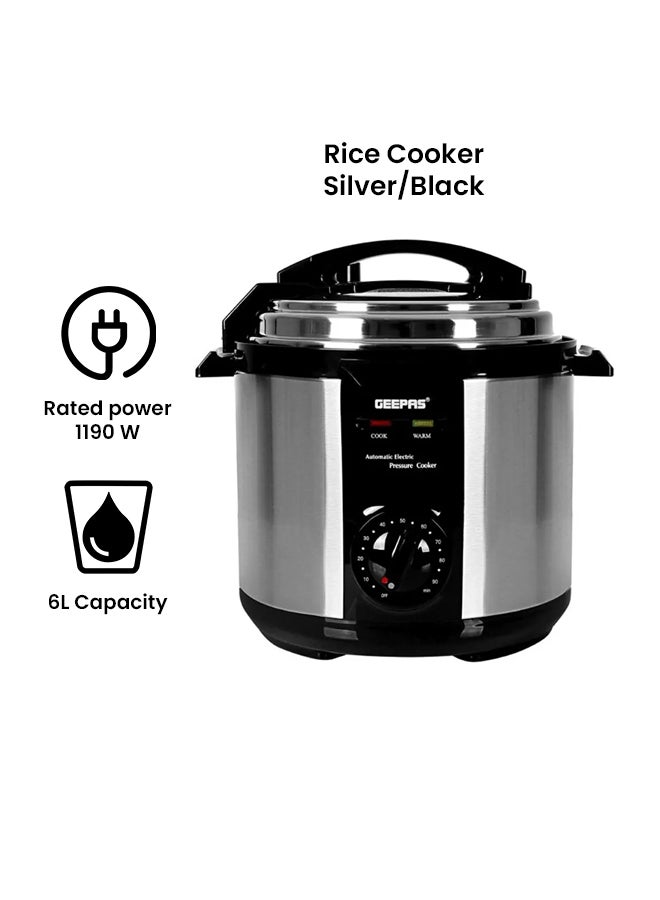 GEEPAS Electric Pressure Cooker 6L 1190 W GPC307 Silver/Black - Image 2