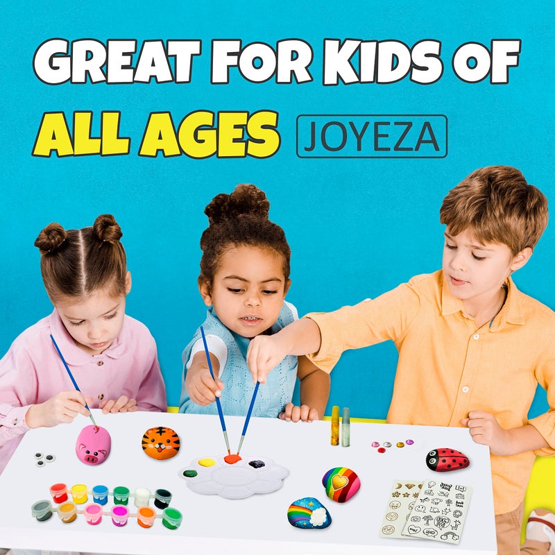 JOYEZA Rock Painting Kit Deluxe, Arts and Crafts for Girls Boys Age 6+, 12 Rocks Tween Gift Art Set, Waterproof Paints, Craft Kits Art Supplies, Kids Crafts Ages 6-8, Kids Activities 6 7 8 9 10 - Image 4