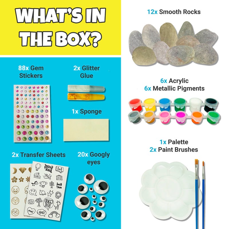 JOYEZA Rock Painting Kit Deluxe, Arts and Crafts for Girls Boys Age 6+, 12 Rocks Tween Gift Art Set, Waterproof Paints, Craft Kits Art Supplies, Kids Crafts Ages 6-8, Kids Activities 6 7 8 9 10 - Image 2