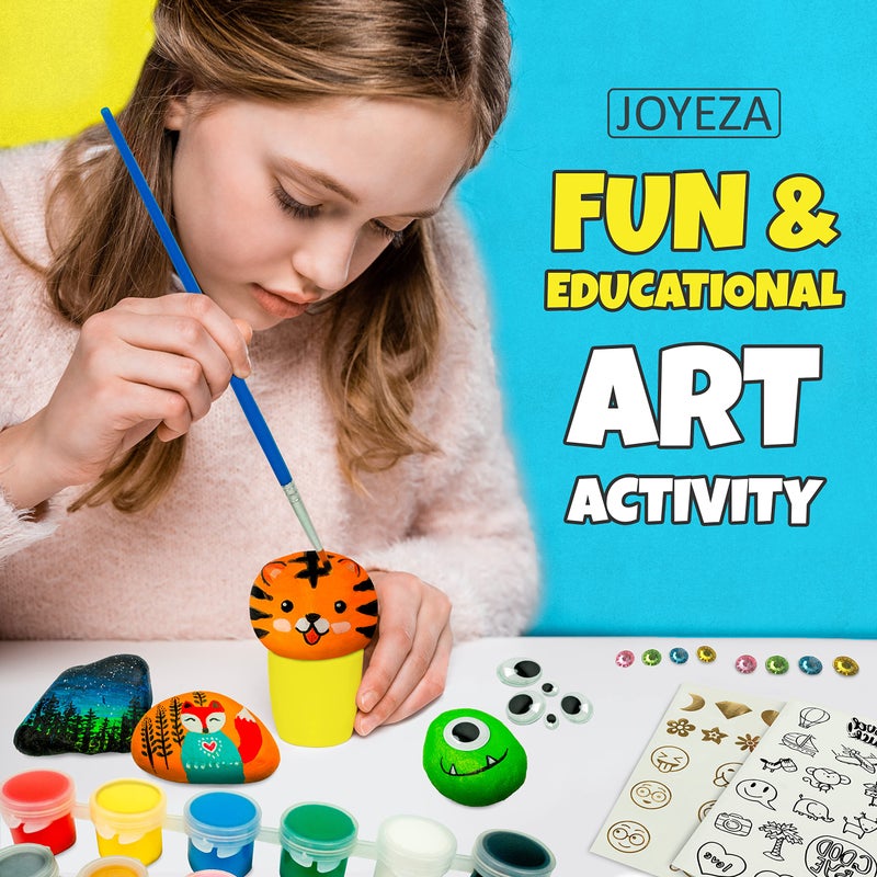 JOYEZA Rock Painting Kit Deluxe, Arts and Crafts for Girls Boys Age 6+, 12 Rocks Tween Gift Art Set, Waterproof Paints, Craft Kits Art Supplies, Kids Crafts Ages 6-8, Kids Activities 6 7 8 9 10 - Image 3