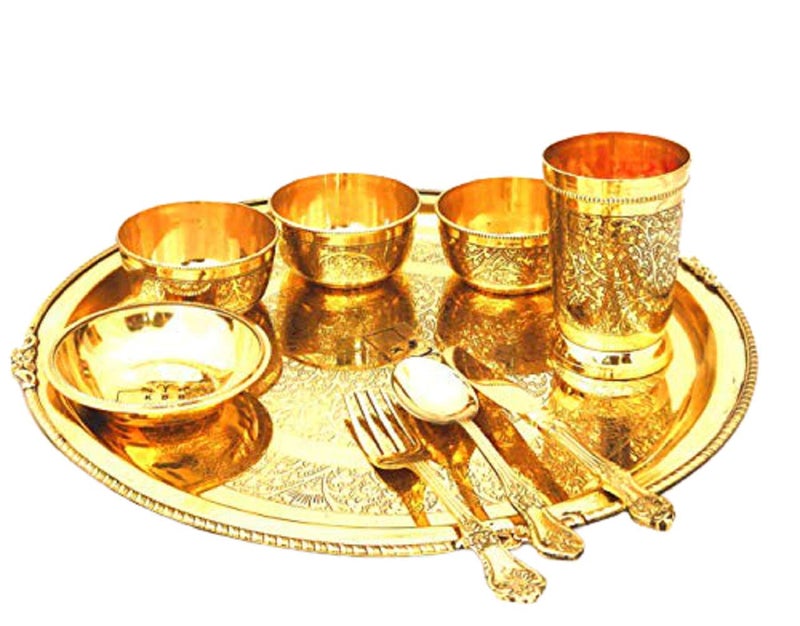 KBB طقم عشاء KBB من النحاس|تصميم نقش مغولي|9 قطع (طبق 12 بوصة) - Image 3