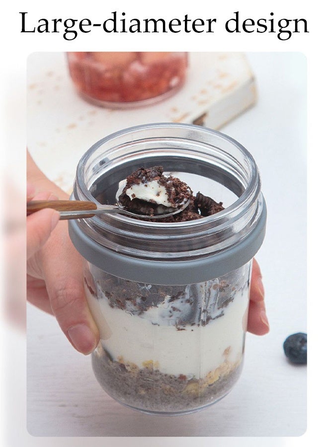 DUNISO 4 عبوات زجاجية لتخزين الشوفان مع غطاء وملعقة سعة 350 مل علب إفطار محكمة الإغلاق حاويات تخزين للمطبخ للأطعمة مثل الحبوب والفواكه والخضروات والحليب والسلطة والزبادي وتحضير الوجبات - Image 2