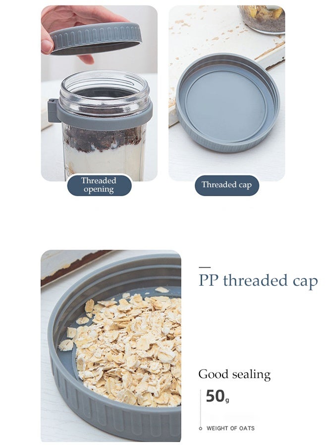 DUNISO 4 عبوات زجاجية لتخزين الشوفان مع غطاء وملعقة سعة 350 مل علب إفطار محكمة الإغلاق حاويات تخزين للمطبخ للأطعمة مثل الحبوب والفواكه والخضروات والحليب والسلطة والزبادي وتحضير الوجبات - Image 5