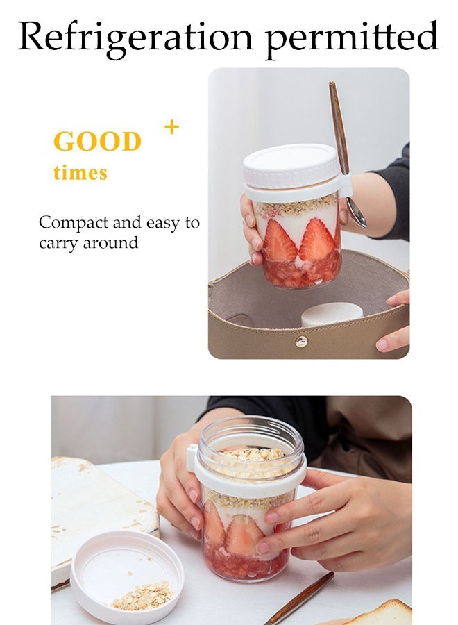 DUNISO 4 عبوات زجاجية لتخزين الشوفان مع غطاء وملعقة سعة 350 مل علب إفطار محكمة الإغلاق حاويات تخزين للمطبخ للأطعمة مثل الحبوب والفواكه والخضروات والحليب والسلطة والزبادي وتحضير الوجبات - Image 3