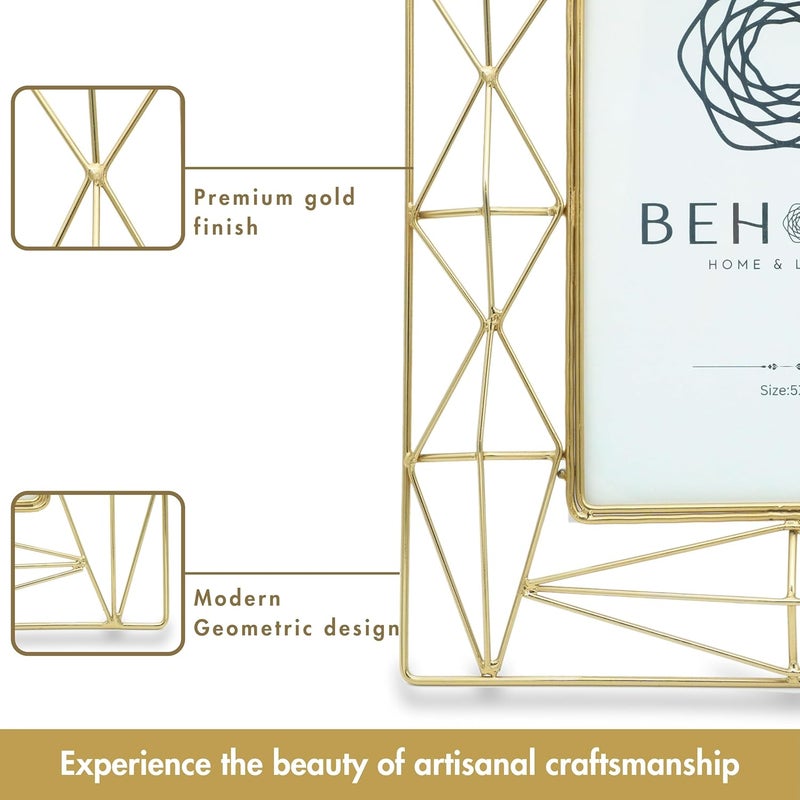 BEHOMA Elegant Metal Geometric Designer Photo Frame Best Gift for home decor Birthday Anniversary Valentines day Mothers Day 4x6 Inches Small - Image 2