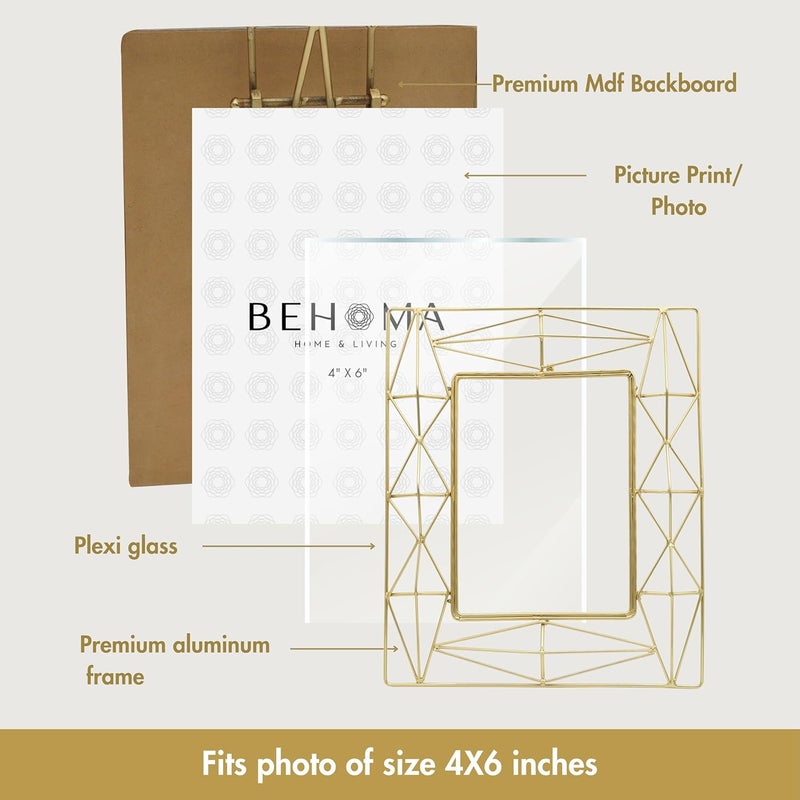 BEHOMA Elegant Metal Geometric Designer Photo Frame Best Gift for home decor Birthday Anniversary Valentines day Mothers Day 4x6 Inches Small - Image 4