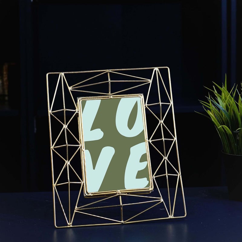 BEHOMA Elegant Metal Geometric Designer Photo Frame Best Gift for home decor Birthday Anniversary Valentines day Mothers Day 4x6 Inches Small - Image 1