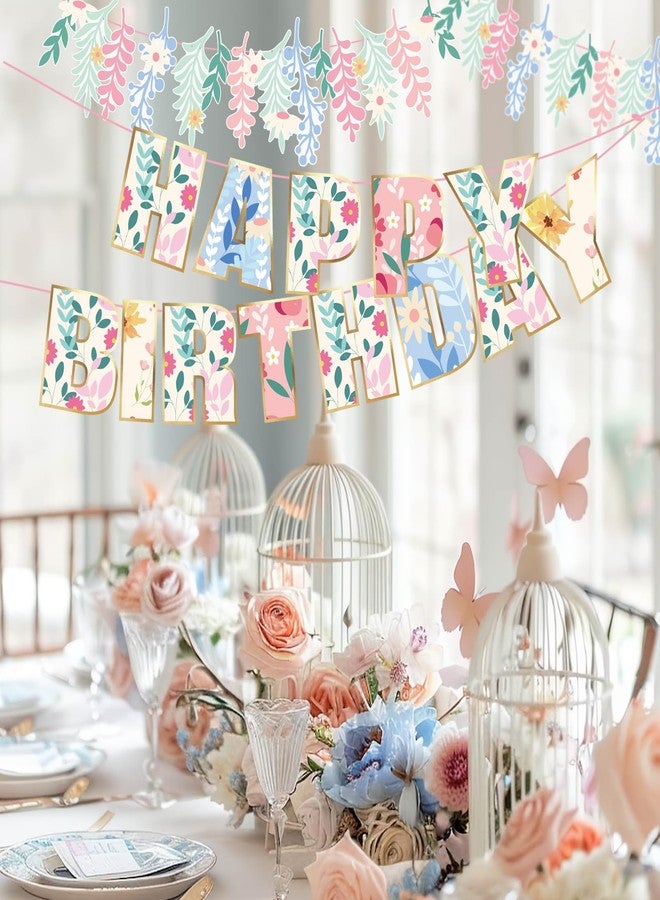 Easy Joy 3PCS Wildflower Happy Birthday Banner - Floral Theme - Girls & Women - Indoor/Outdoor - Image 4