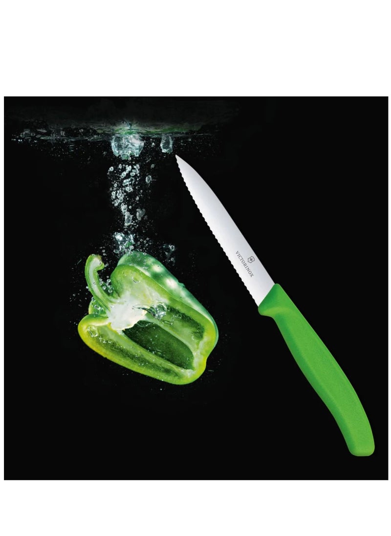 Victorinox - Victorinox Swiss Classic Paring 4" Serrated Spear Point Blade 5/8" Width at Handle lime green - Image 1