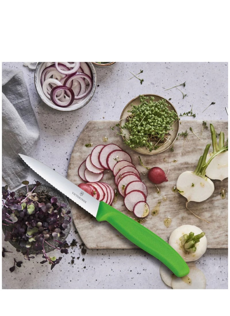 Victorinox - Victorinox Swiss Classic Paring 4" Serrated Spear Point Blade 5/8" Width at Handle lime green - Image 1
