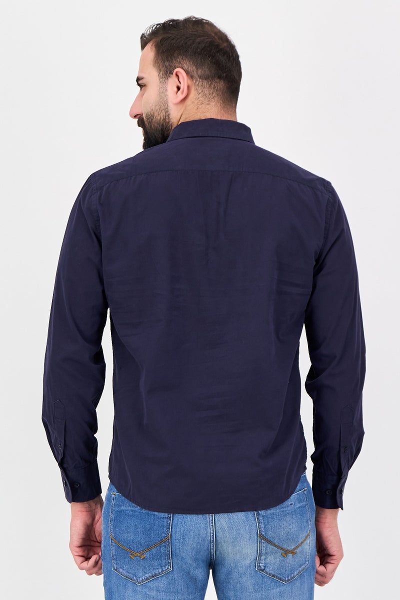 Aeropostale Men Regular Fit Long Sleeve Plain Casual Shirt, Navy Blue - Image 3