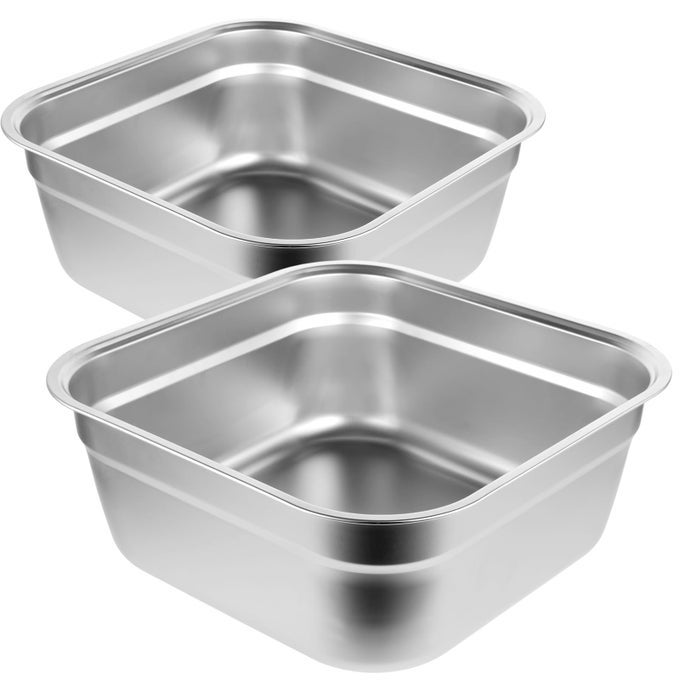 2PCS STAINLESS STEEL WASHING UP BOWLS 128 STURDY SQUARE DISH TUB FRUIT VEGETABLE WASHING BASIN FOR SINK LARGE SQUARE CONTAINERS FOR KITCHEN VEGETABLE WASHING BASINS STURDY DISHPANS FOR HOME