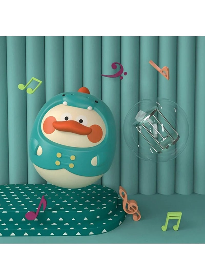 دبليو أيه أو كي أن ألعاب هزازة على شكل بطة ديناصور، لعبة هزازة على البطن للأطفال من مونتيسوري، لعبة رولي بولي الموسيقية، هزازات، لفات وأجراس، ألعاب نمو للأطفال حديثي الولادة - Image 4