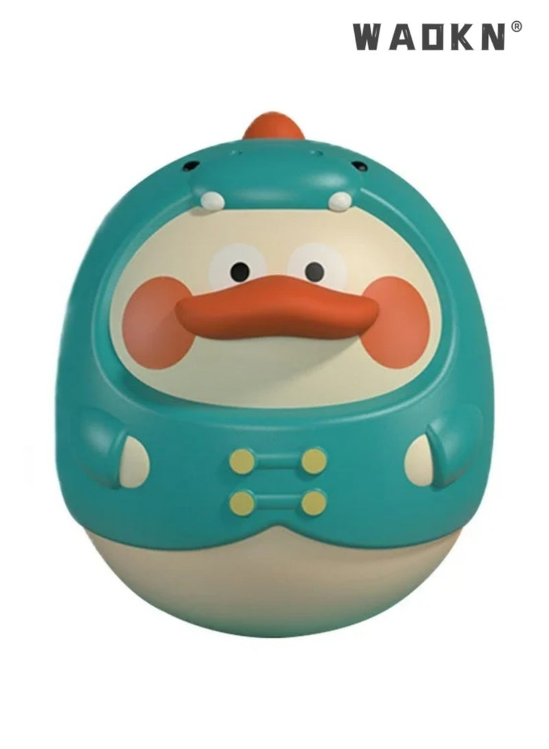 دبليو أيه أو كي أن ألعاب هزازة على شكل بطة ديناصور، لعبة هزازة على البطن للأطفال من مونتيسوري، لعبة رولي بولي الموسيقية، هزازات، لفات وأجراس، ألعاب نمو للأطفال حديثي الولادة - Image 1