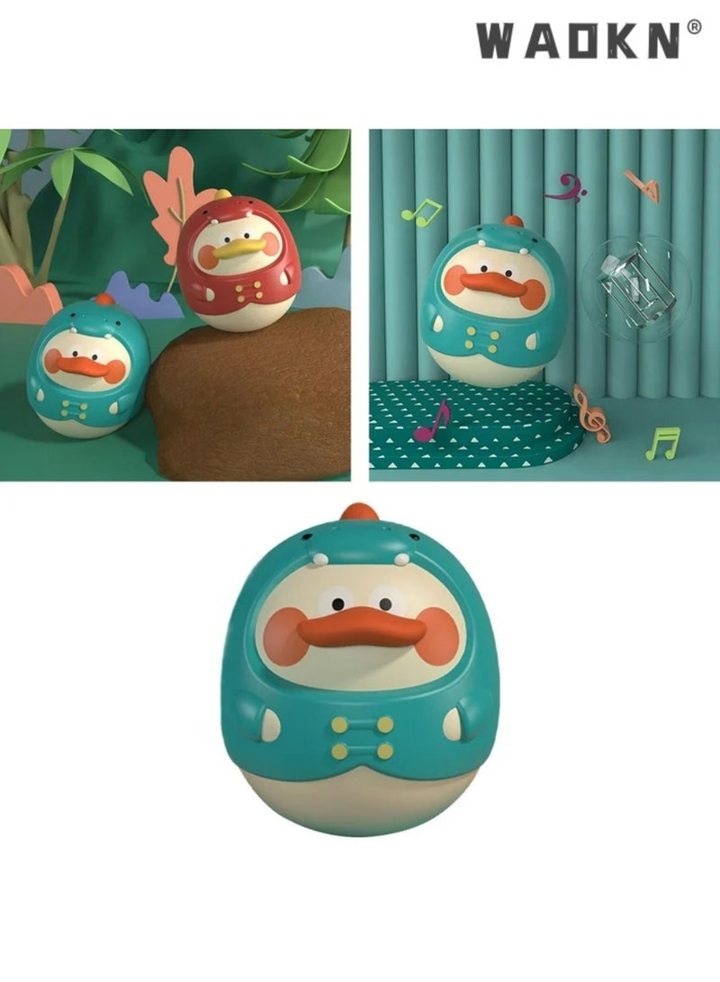 دبليو أيه أو كي أن ألعاب هزازة على شكل بطة ديناصور، لعبة هزازة على البطن للأطفال من مونتيسوري، لعبة رولي بولي الموسيقية، هزازات، لفات وأجراس، ألعاب نمو للأطفال حديثي الولادة - Image 3