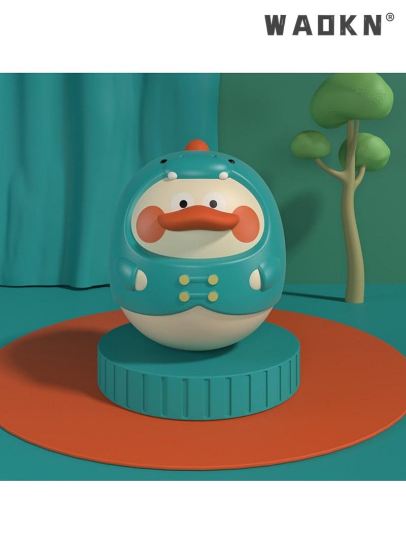 دبليو أيه أو كي أن ألعاب هزازة على شكل بطة ديناصور، لعبة هزازة على البطن للأطفال من مونتيسوري، لعبة رولي بولي الموسيقية، هزازات، لفات وأجراس، ألعاب نمو للأطفال حديثي الولادة - Image 2